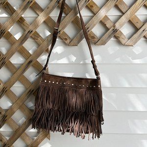 Michael Kors Billy Suede Brown Tan Fringe Boho Purse